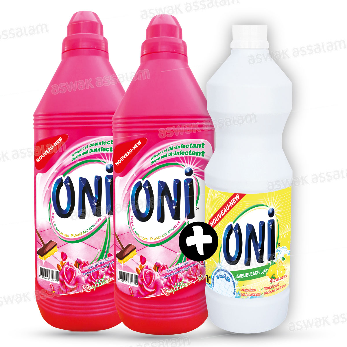 LOT DE 2 NETTOYANTS SOL 1L ONI (EAU DE JAVEL 1L GRATUIT)