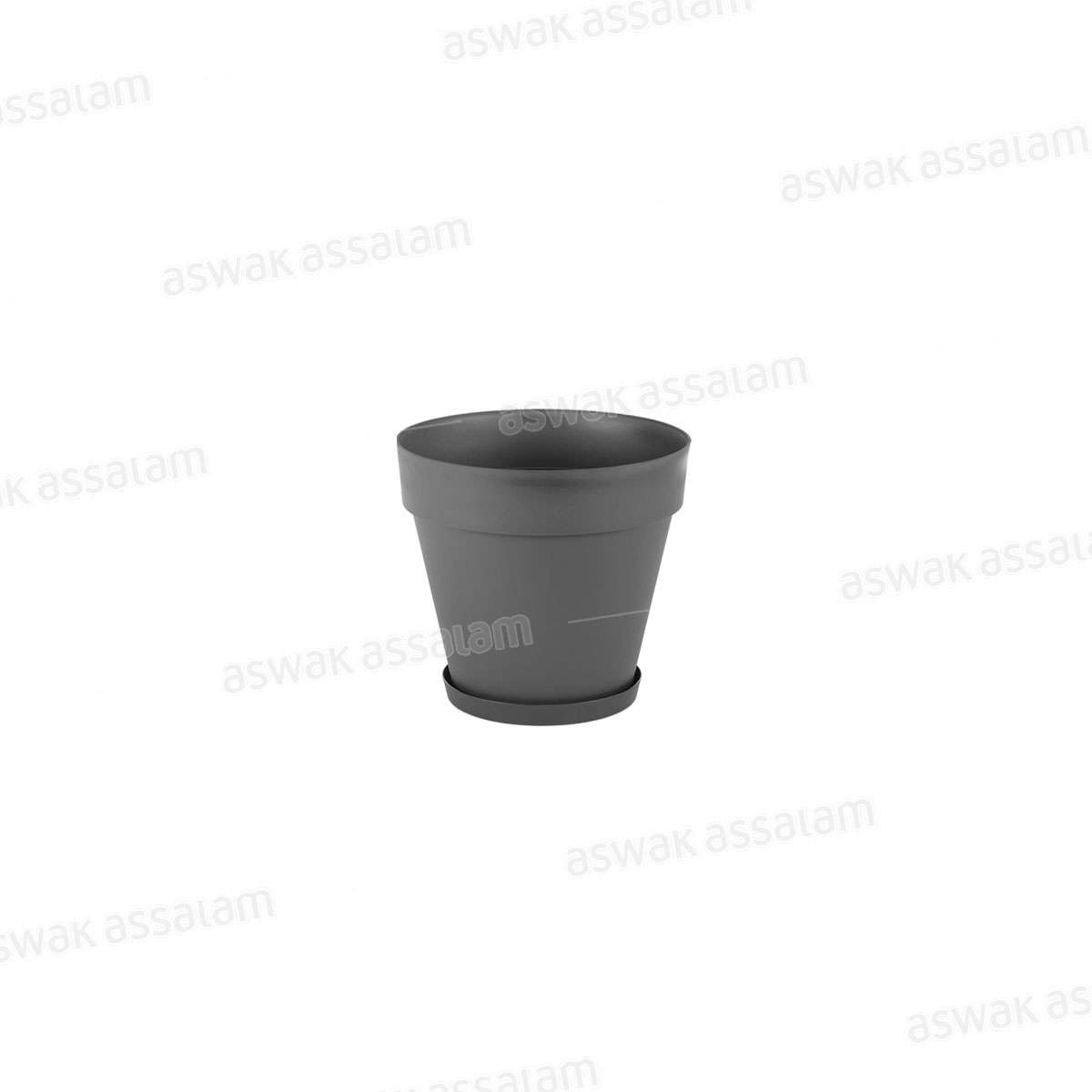 POT DE FLEURS AVEC SOUCOUPE ET DRAINAGE 1,7L GRIS GAMME MANSION