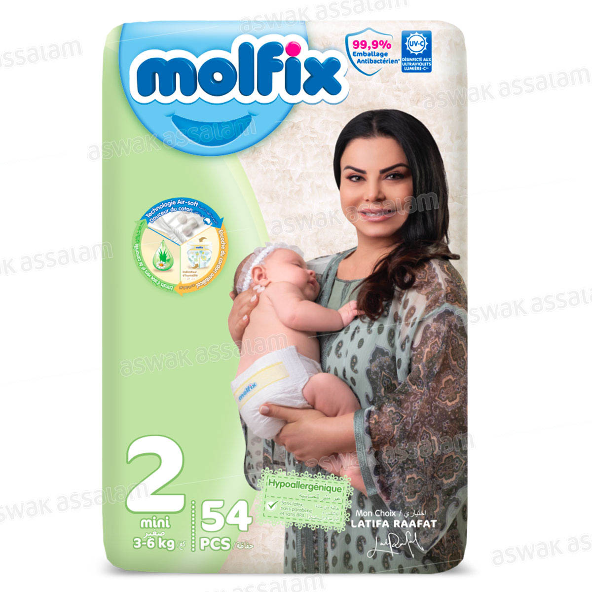 COUCHES BEBE MINI 3-6KG 54 UNITES VALUE PACK MOLFIX