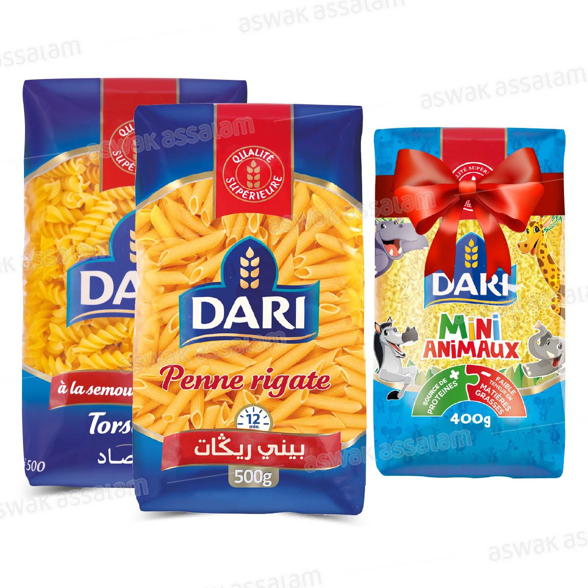 LOT DE TORSADE 500G + PENNE 500G DARI (GRATUIT PATES MINI ANIMAUX 400G)
