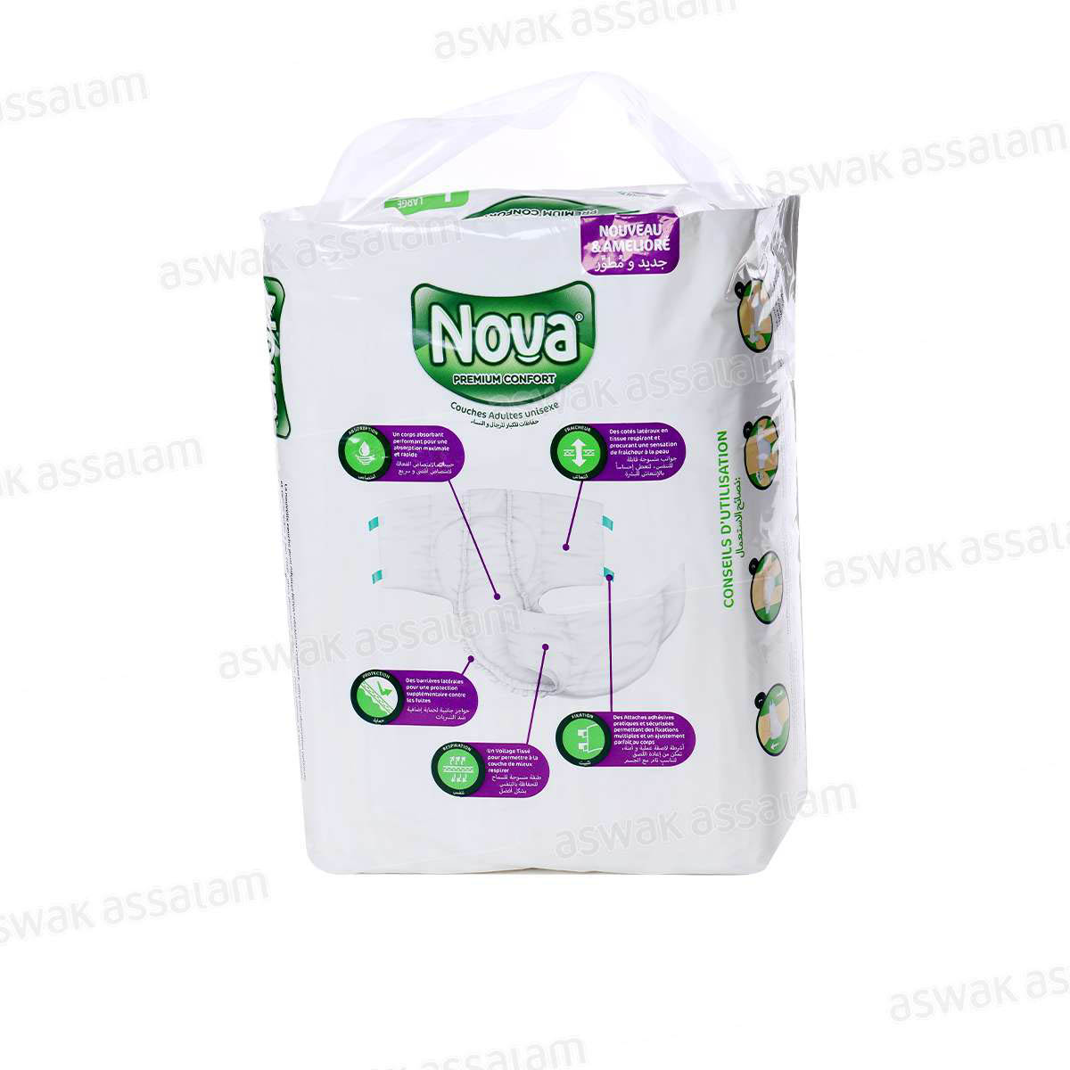 COUCHES ADULTES TAILLE LARGE 10 UNITES PREMIUM CONFORT NOVA