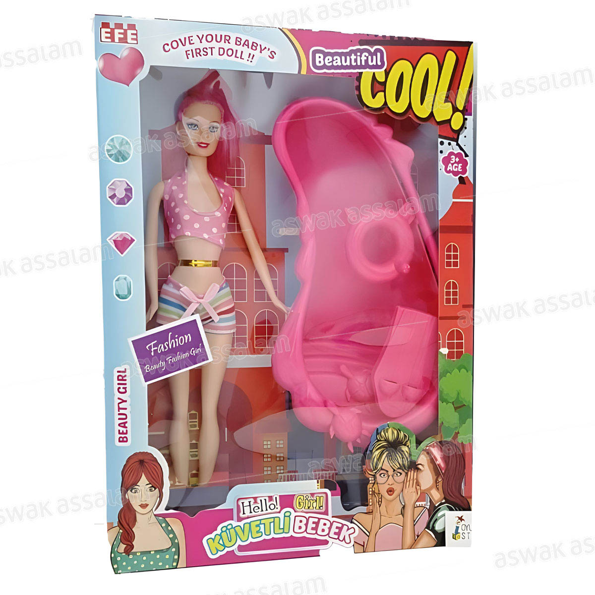 SET POUPEE + PISCINE + ACCESSOIRES 32*24CM