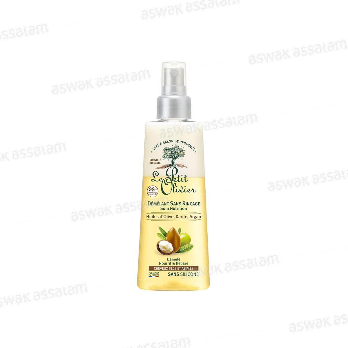 DEMELANT SANS RINCAGE NUTRITION HUILES D'OLIVE, KARITE, ARGAN 150ML LE PETIT OLIVIER