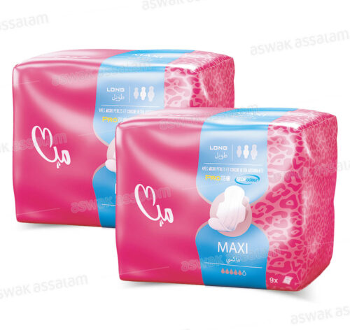 SERVIETTES HYGIENIQUES MAXI LONG 2 PACKS*9 UNITES MIA (-50% SUR LE 2EME)