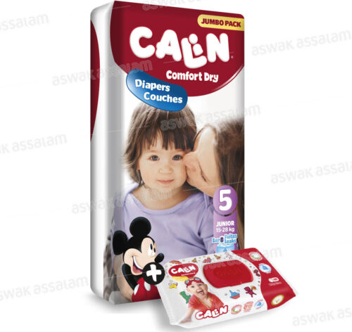 COUCHES BEBE JUNIOR 18-25 KG 48 UNITES JUMBO PACK CALIN + LINGETTES 55 UNITES CALIN GRATUITES