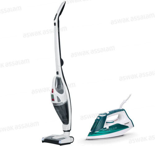 ASPIRATEUR BALAI PIED FLEXIBLE 18,5V HV7173 + FER A REPASSER 2400W CERAMIQUE BA3261 SEVERIN