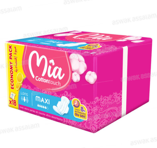 SERVIETTES HYGIENIQUES MAXI LONG ECONOMY PACK 18 UNITES MIA