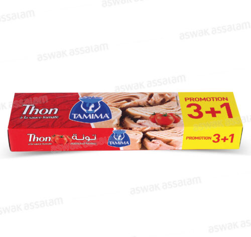 LOT DE 4 BOITES DE THON A LA SAUCE TOMATE 80G TAMIMA (3 ACHETES = 1 GRATUIT)