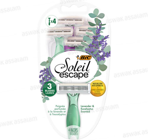RASOIR 3 LAMES AVEC POIGNEE PARFUMEE A LA LAVANDE ET L’EUCALYPTUS 4 UNITES SOLEIL ESCAPE BIC