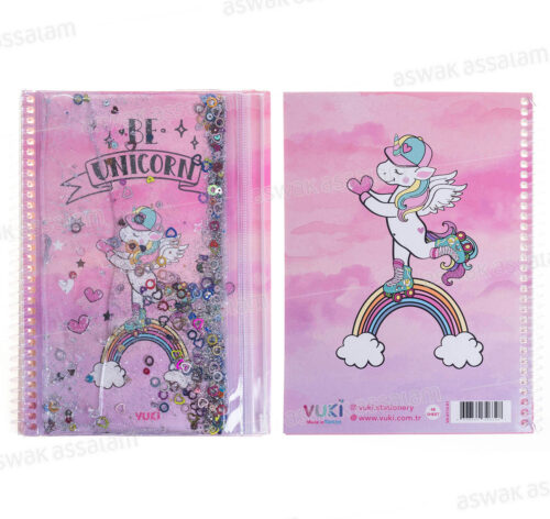 BLOC NOTES COUVERTURE EAU PAILLETEE MOTIF LICORNE 21*16*0,6CM 80 PAGES VUKI