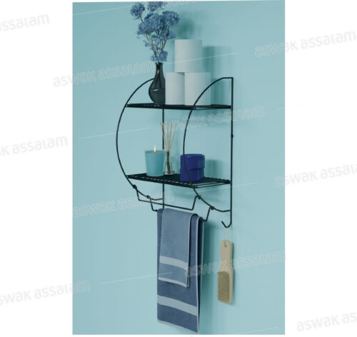 ETAGERE SALLE DE BAIN NOIRE EN METAL 2 NIVEAUX AVEC PORTE-SERVIETTE