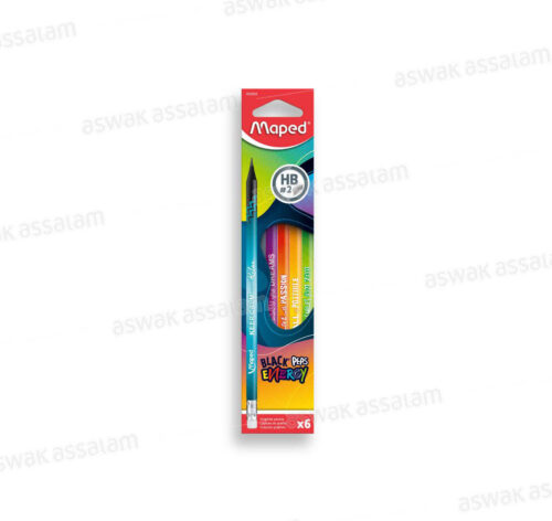 LOT DE 6 CRAYONS NOIRS A PAPIER ENERGY AVEC EMBOUT GOMME HB MAPED