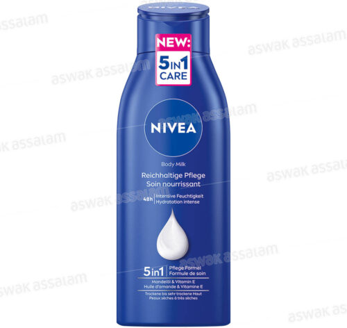 SOIN NOURRISSANT CORPS 5 EN 1 A L’HUILE D’AMANDE ET VITAMINE E POUR PEAUX SECHES A TRES SECHES 400ML NIVEA
