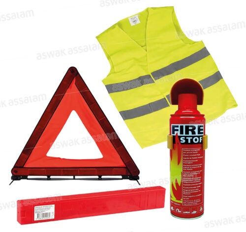 KIT DE SECURITE : GILET REFLECHISSANT + EXTINCTEUR 500ML + TRIANGLE DE PRESIGNALISATION