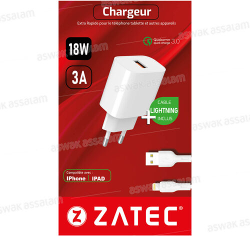 CHARGEUR + CABLE LIGHTNING USB Z-46 ZATEC