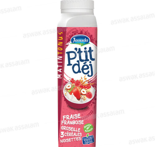 YAOURT A BOIRE FRAISE, FRAMBOISE, GROSEILLE, 3 CEREALES & NOISETTES 320G P’TIT DEJ JAOUDA