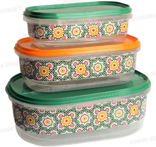 LOT 3 BOITES DE CONSERVATION EN PLASTIQUE AVEC MOTIF