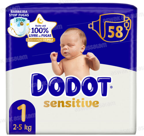 COUCHES BEBE SENSITIVE TAILLE 1 JUMBO PACK 58 UNITES DODOT