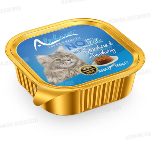 BARQUETTE PATE ANCHOIS ET SARDINE POUR CHAT ADULTE 100G ALPHAPET