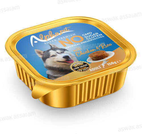 BARQUETTE PATE POULET ET RIZ POUR CHIEN ADULTE 150G ALPHAPET