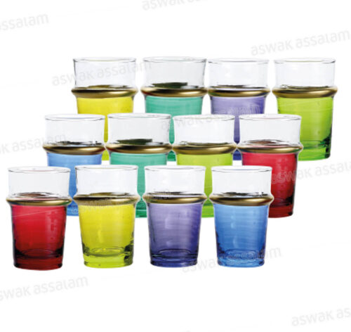 12 VERRES A THE ZMAN COLORES AVEC FILET OR