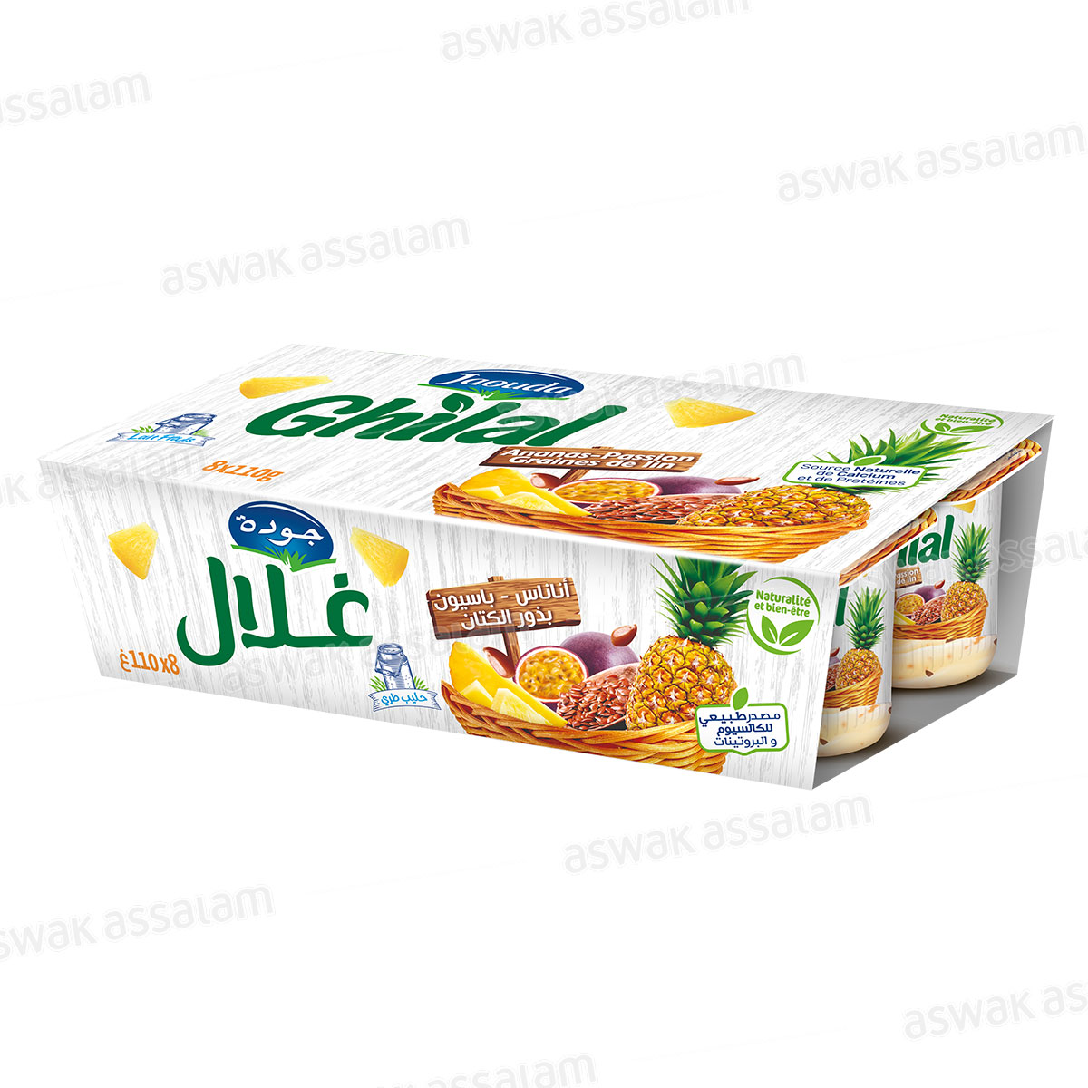 YAOURT GHILAL ANANAS PASSION GRAINES DE LIN 8*110G PACK JAOUDA