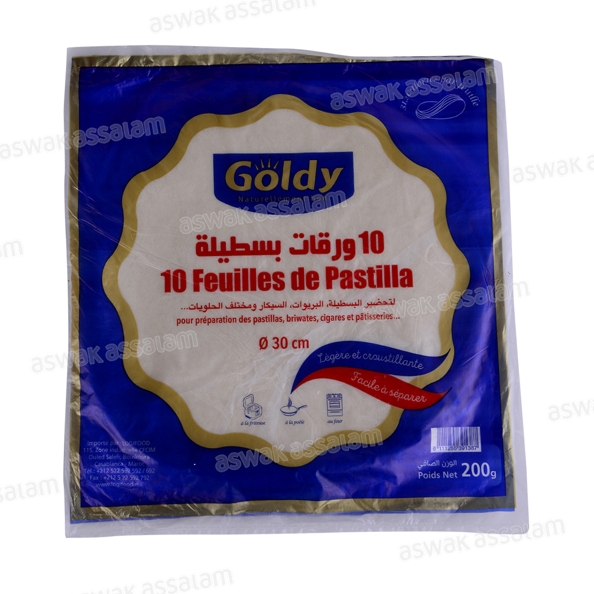 FEUILLES DE PASTILLA 30CM 10 UNITES 200G GOLDY