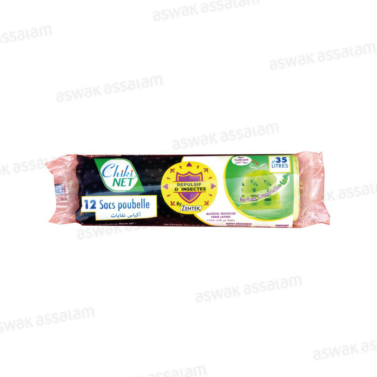 SAC POUBELLE PARFUME AVEC REPULSIF D'INSECTES 35L 12 UNITES CHIKI NET
