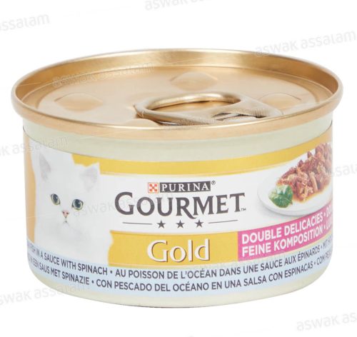 DOUBLE DELICE POUR CHAT AU POISSON ET SAUCE EPINARDS GOURMET GOLD 85G PURINA