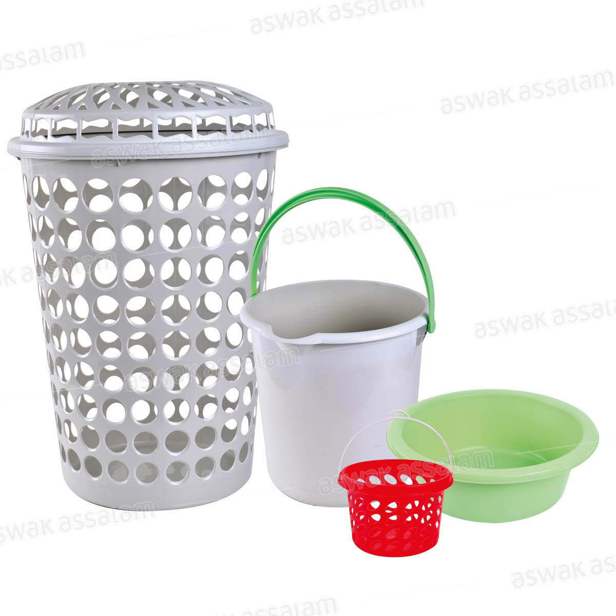PACK A LINGE : COFFRE A LINGE + SEAU + BASSINE + PANIER A PINCES