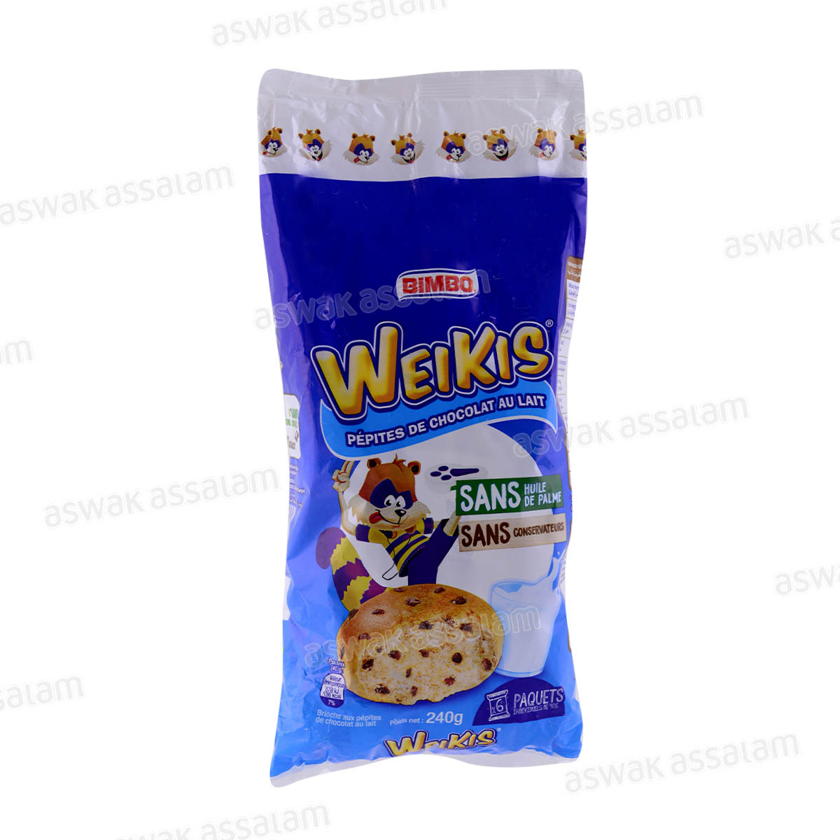 BRIOCHE AUX PEPITES DE CHOCOLAT AU LAIT 6 UNITES WEIKIS BIMBO