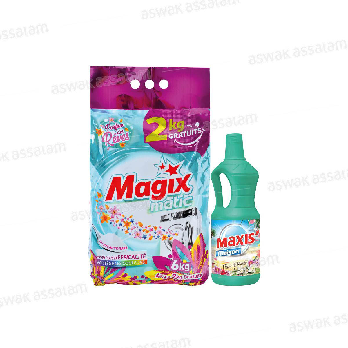 LESSIVE MATIC 6KG PARFUM DES REVES MAGIX (NETTOYANT SOL MAXIS' 1L)