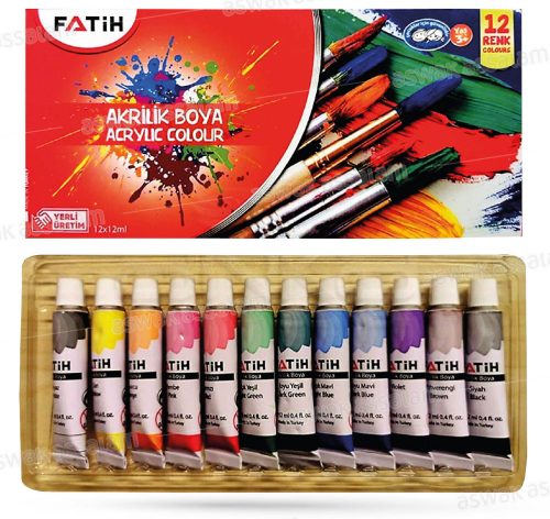 12 TUBES DE PEINTURE GOUACHE ACRYLIQUE 12ML FATIH