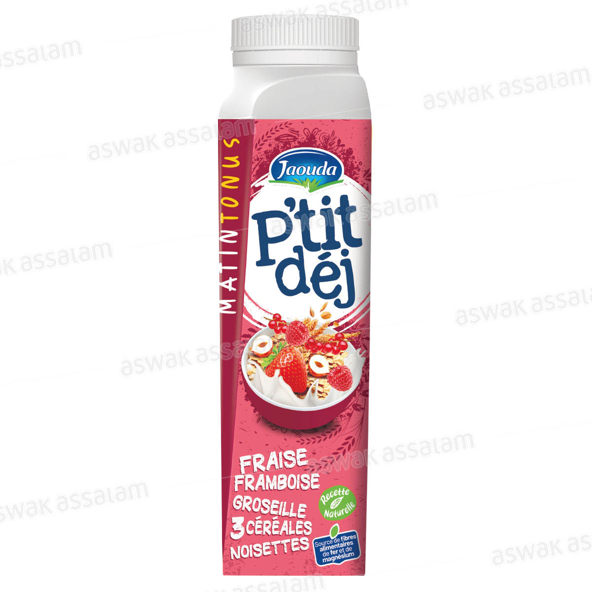 YAOURT A BOIRE FRAISE, FRAMBOISE, GROSEILLE, 3 CEREALES & NOISETTES 320G P'TIT DEJ JAOUDA