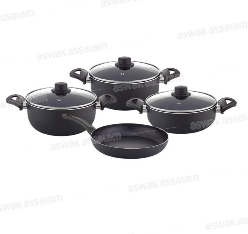 SET DE 7 PIECES 2 MARMITES HAUTES 18 ET 22CM + MARMITE 26CM + POELE 26CM
