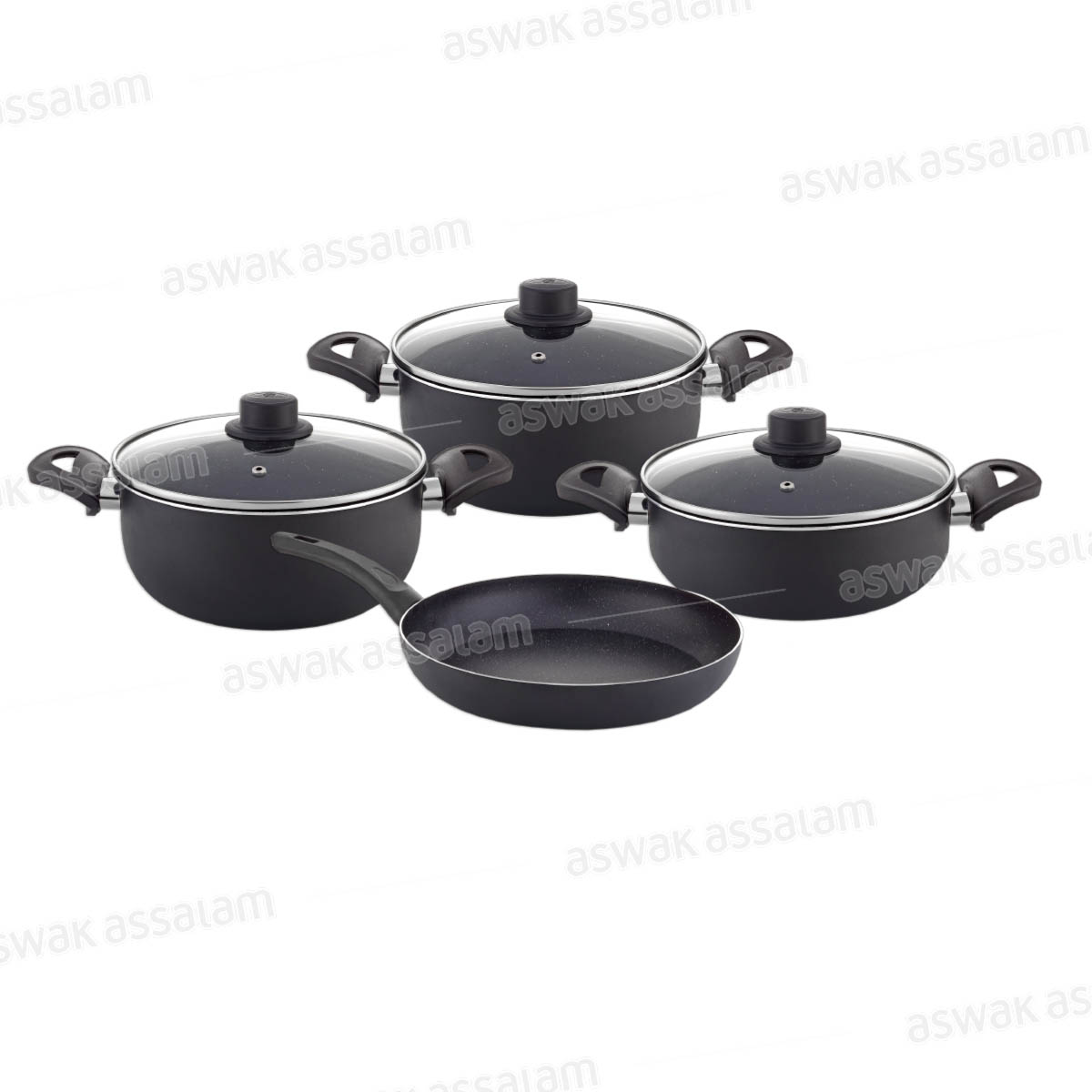 SET DE 7 PIECES 2 MARMITES HAUTES 18 ET 22CM + MARMITE 26CM + POELE 26CM