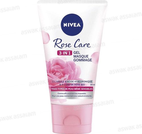 GEL MASQUE ET GOMMAGE 3 EN 1 A L’ARGILE ET ACIDE HYALURONIQUE ET A L’EAU DE ROSE BIO 150ML NIVEA