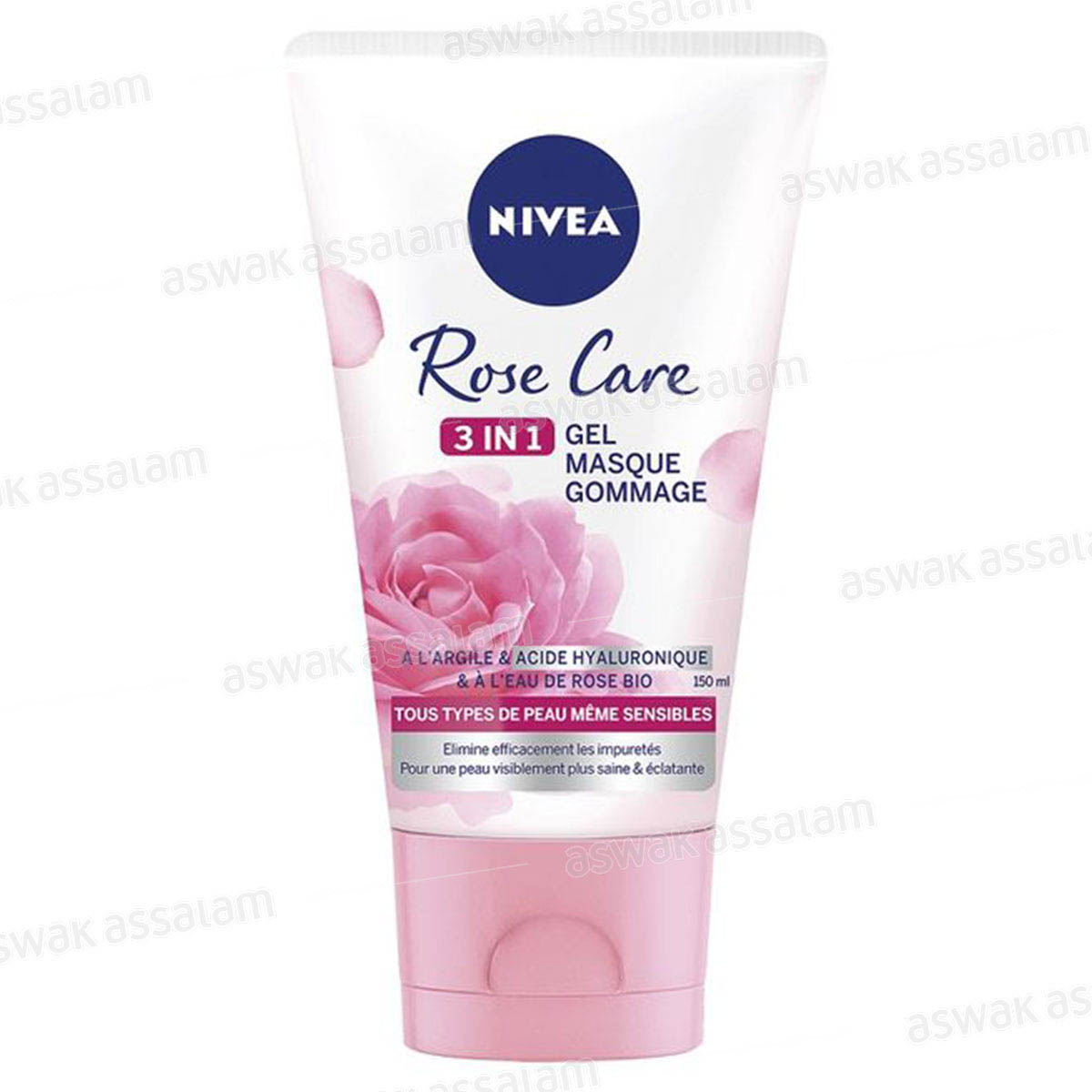 GEL MASQUE ET GOMMAGE 3 EN 1 A L'ARGILE ET ACIDE HYALURONIQUE ET A L'EAU DE ROSE BIO 150ML NIVEA
