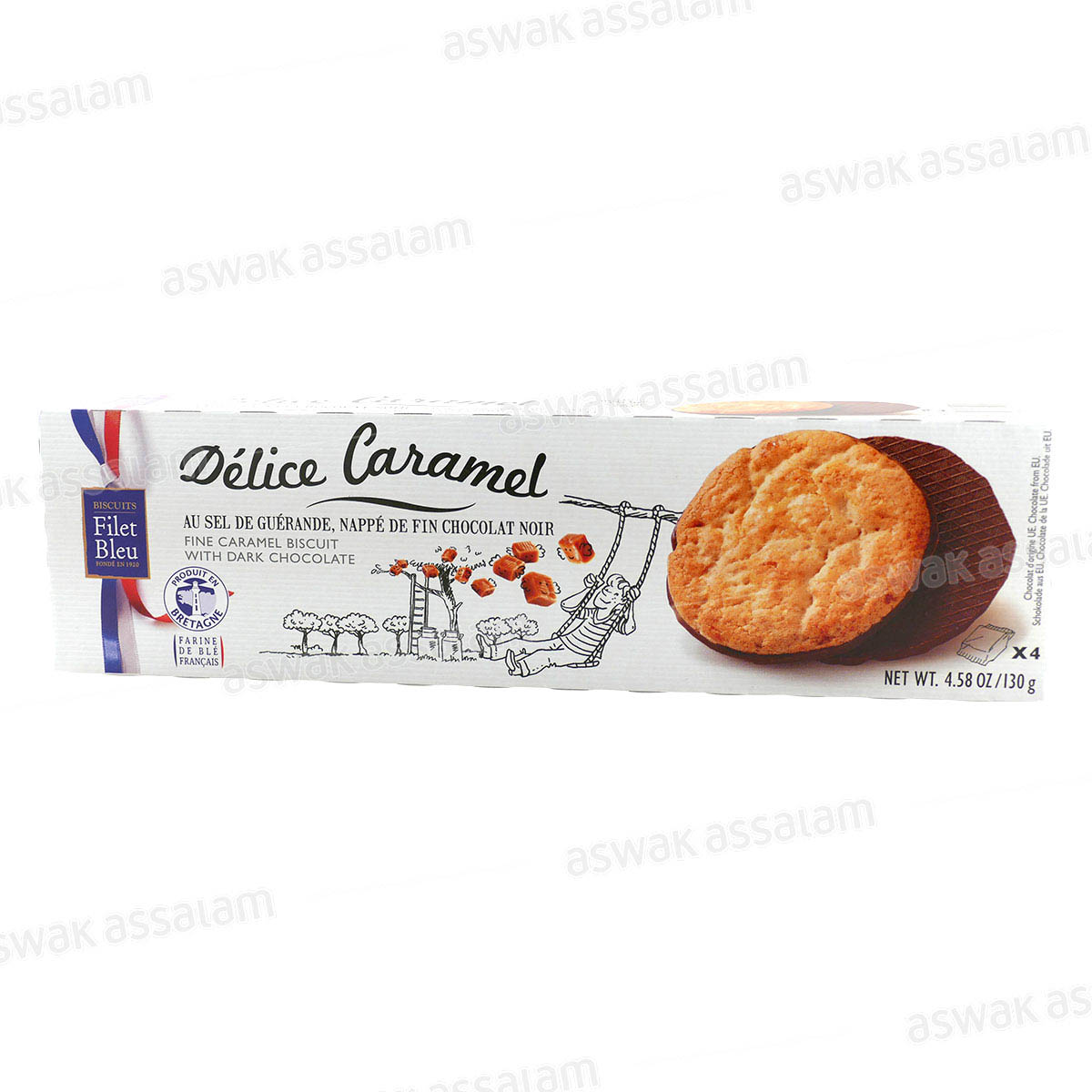 DELICE CARAMEL NAPPE DE CHOCOLAT NOIR 130G FILET BLEU