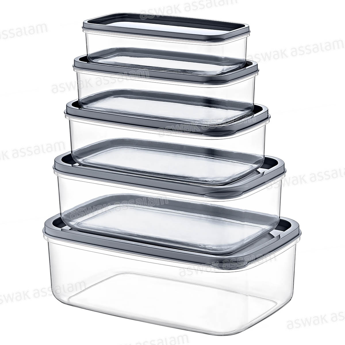ENSEMBLE DE 5 BOITES RECTANGULAIRES 330ML, 530ML, 850ML, 1,3L, 2,1L