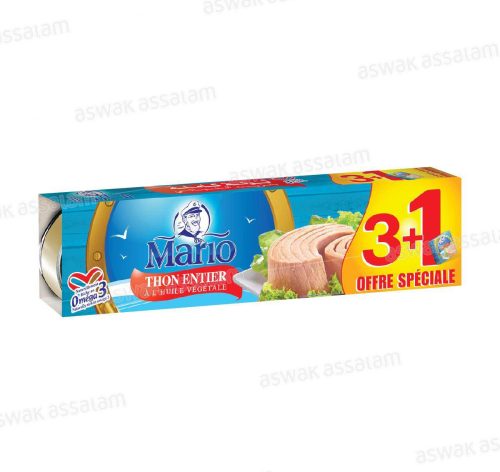 LOT DE 4 BOITES DE THON A L’HUILE VEGETALE 80G MARIO (3 ACHETES = 1 GRATUIT)