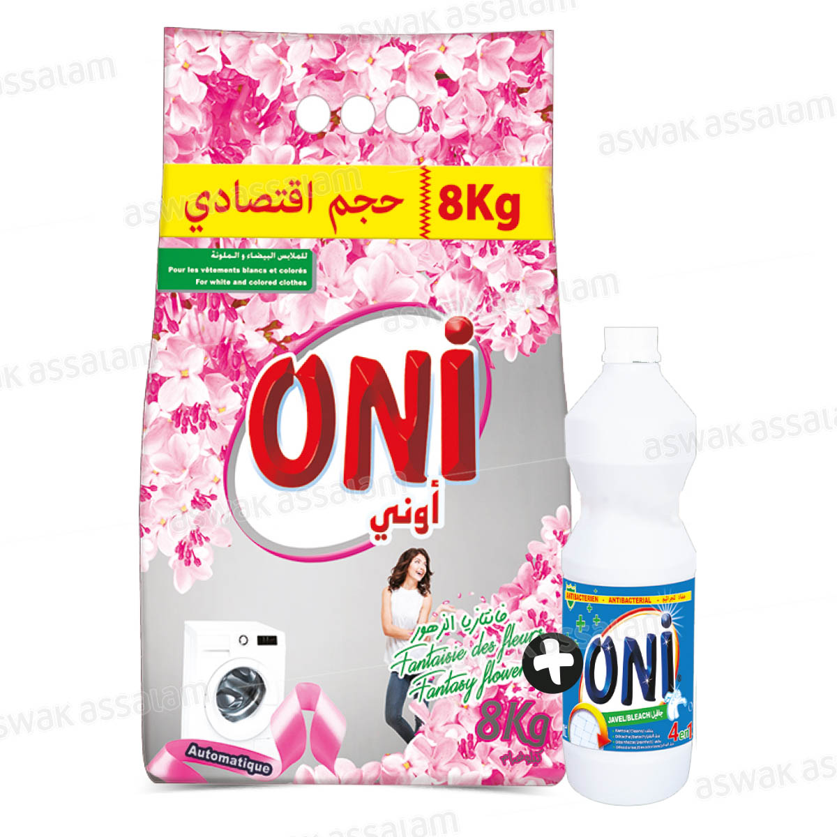 LESSIVE MATIC PARFUM FLORAL 8KG ONI (EAU DE JAVEL 1L GRATUITE)
