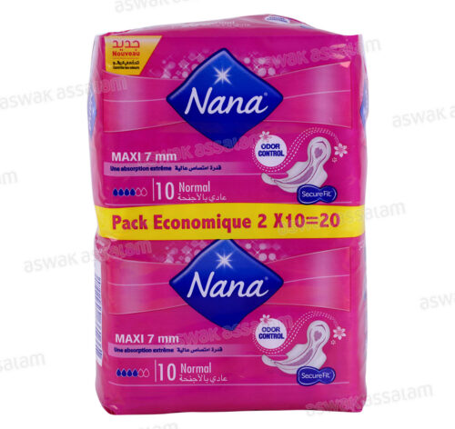 SERVIETTES HYGIENIQUES MAXI NORMAL 2*10 UNITES PACK ECONOMIQUE NANA