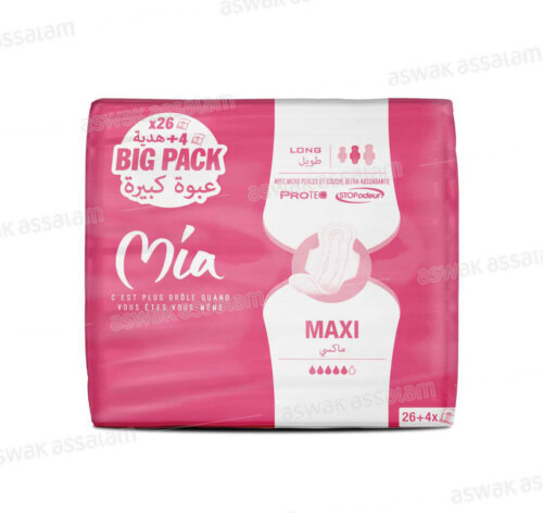 SERVIETTES HYGIENIQUES MAXI LONG PACK DE 30 MIA (26 ACHETEES = 4 GRATUITS)