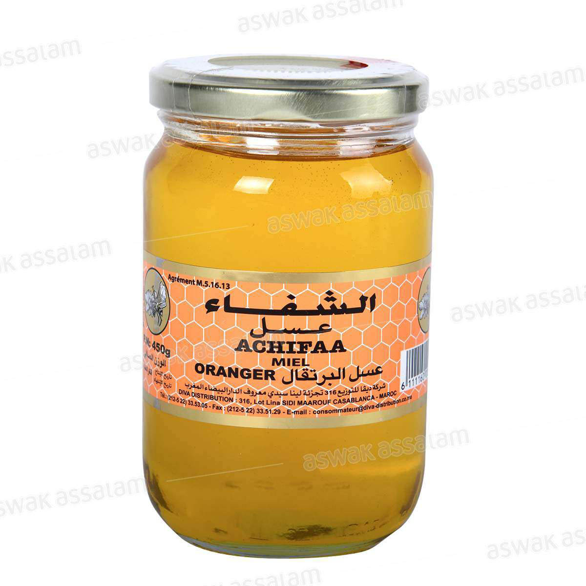 MIEL PUR ORANGER BOCAL VERRE 450GR ACHIFAA