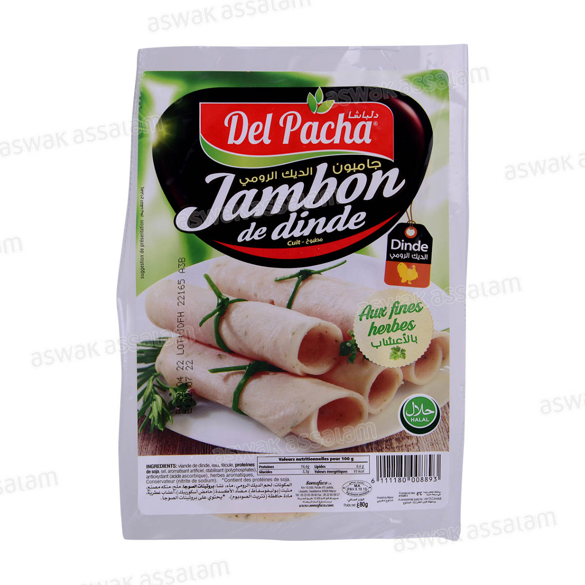JAMBON DE DINDE AUX FINES HERBES 80G DEL PACHA