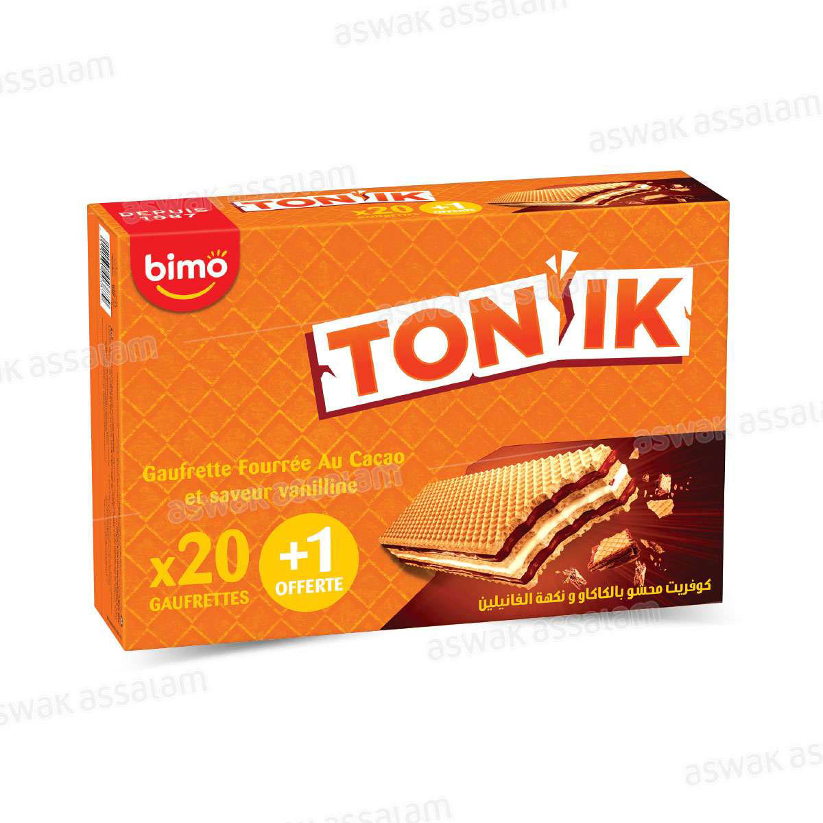 BOITE DE 21 GAUFRETTES FOURREES AU CACAO BIMO (20 ACHETES = 1 GRATUIT )