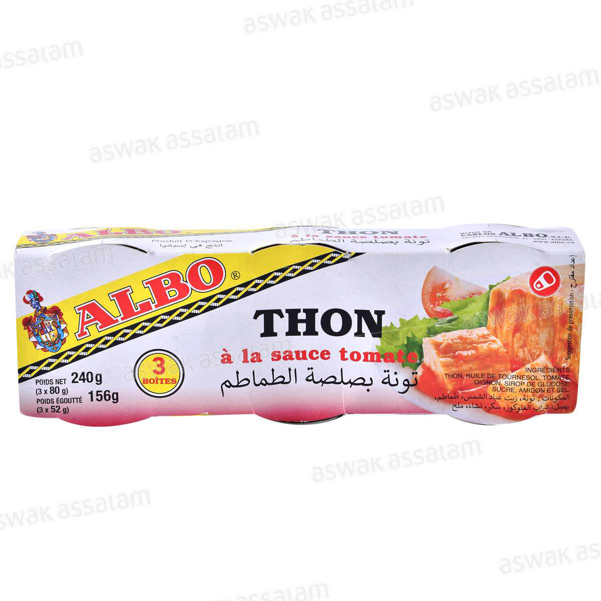 THON ENTIER A LA SAUCE TOMATE  3*80G ALBO