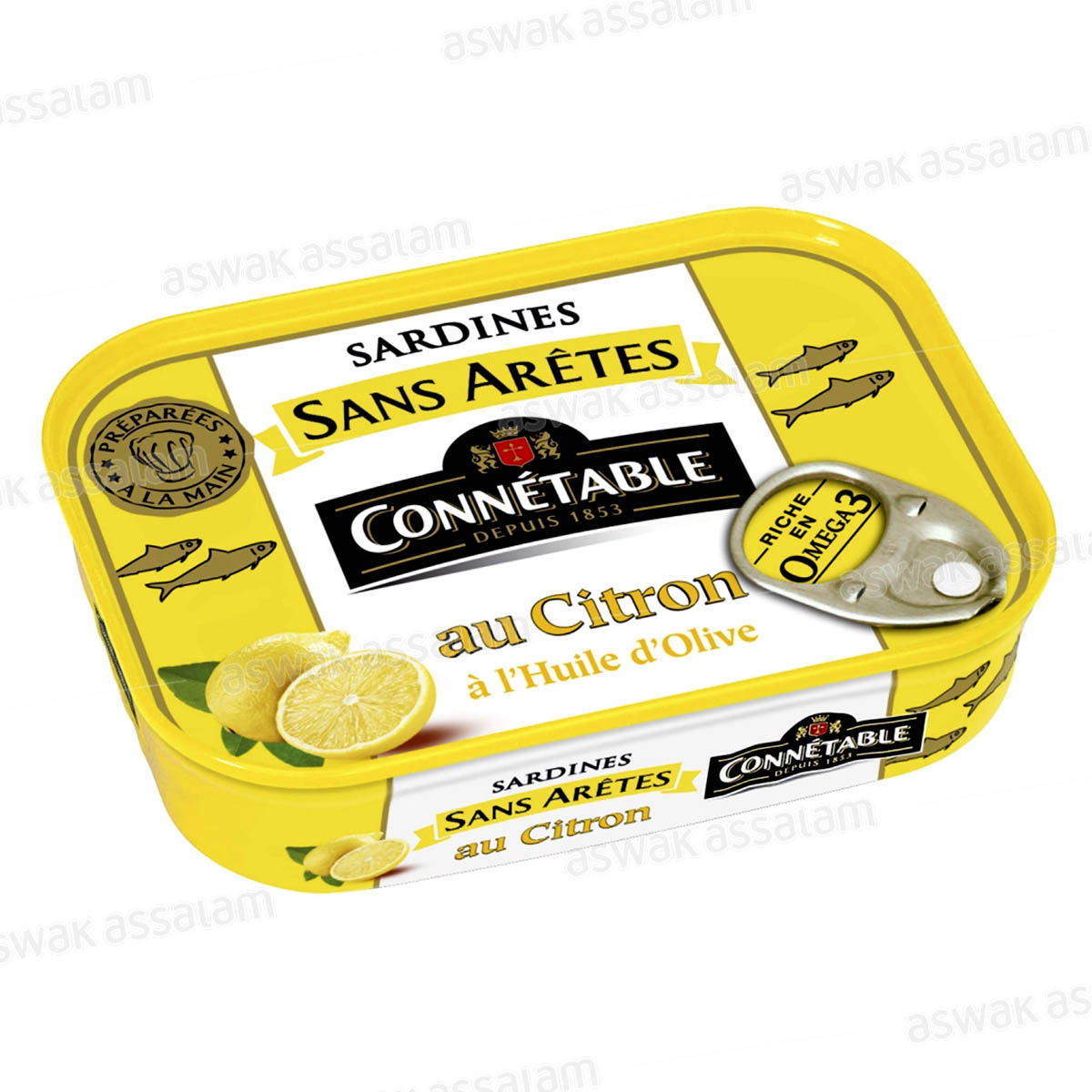 SARDINES SANS ARETES AU CITRON ET A L'HUILE D'OLIVE 140G CONNETABLE