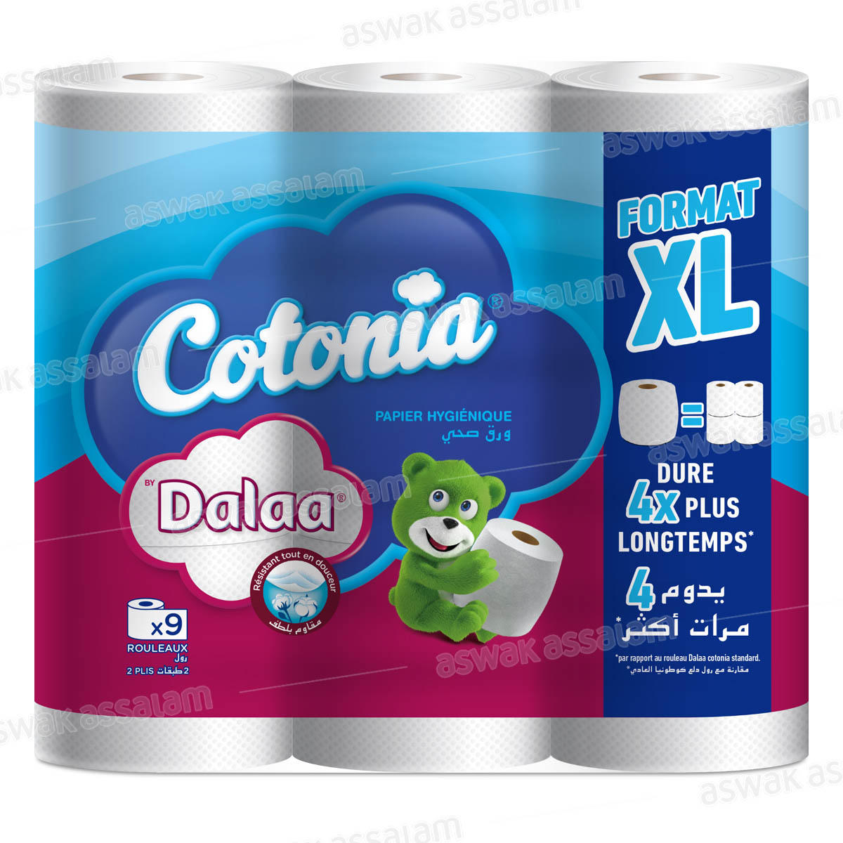 PAPIER HYGIENIQUE 2 PLIS 9 ROULEAUX FORMAT XL DALAA